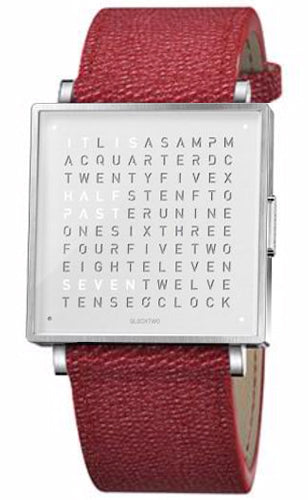 QLOCKTWO Watch W39 Pure White Red Grain Leather QW39EN7BRLGRE