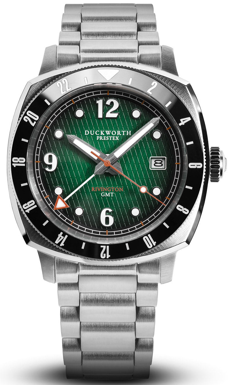 Duckworth Prestex Watch Rivington GMT Green Fume Steel Bracelet D489-04-ST