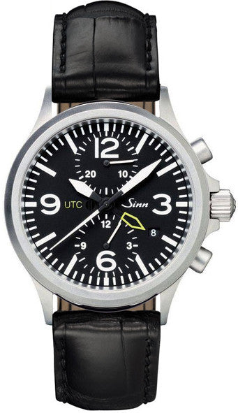 Sinn Duo Chronograph 756 UTC Aligator With Folding Clasp 756.011 Aligator Strap Black Stitch