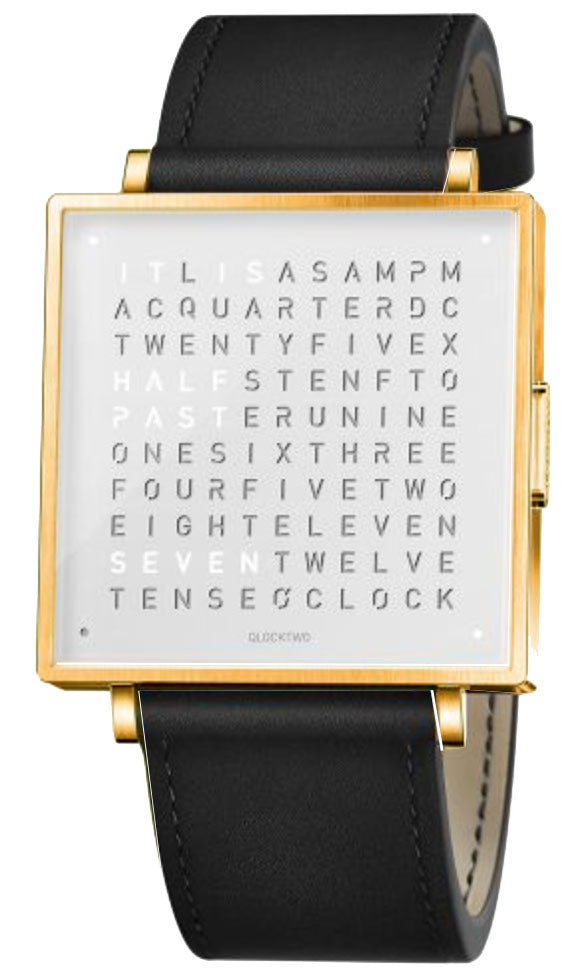 QLOCKTWO Watch W39 Gold Black Leather QW39EN7YGLSBLN