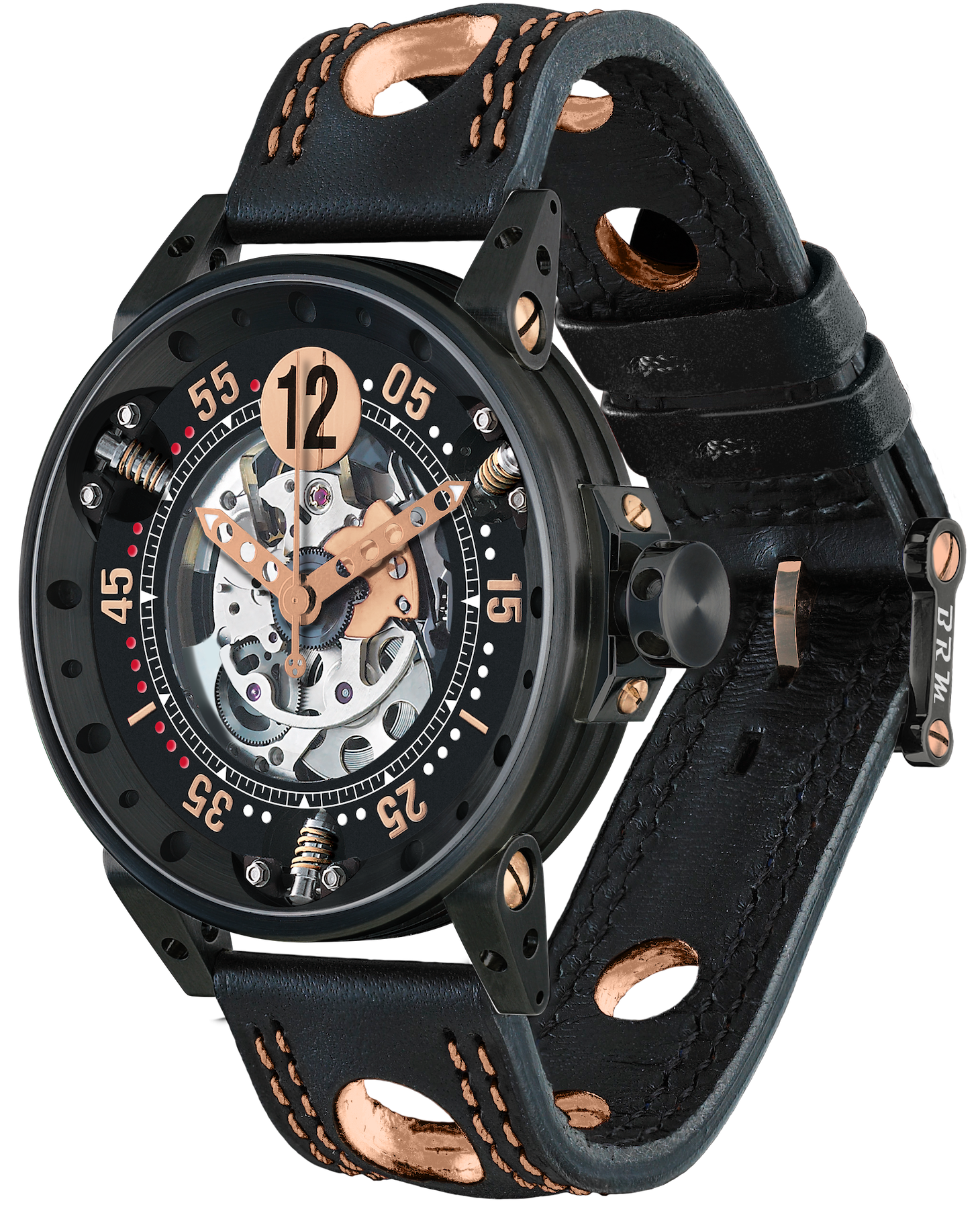 B.R.M Watch V6-44-SA-N-SQ-A5N Black Skeleton Dial.