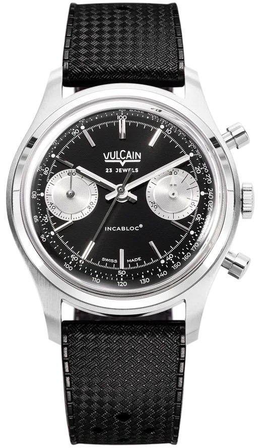 Vulcain Watch Chronograph 38mm Black Silver Rubber 640109A00.BAC243
