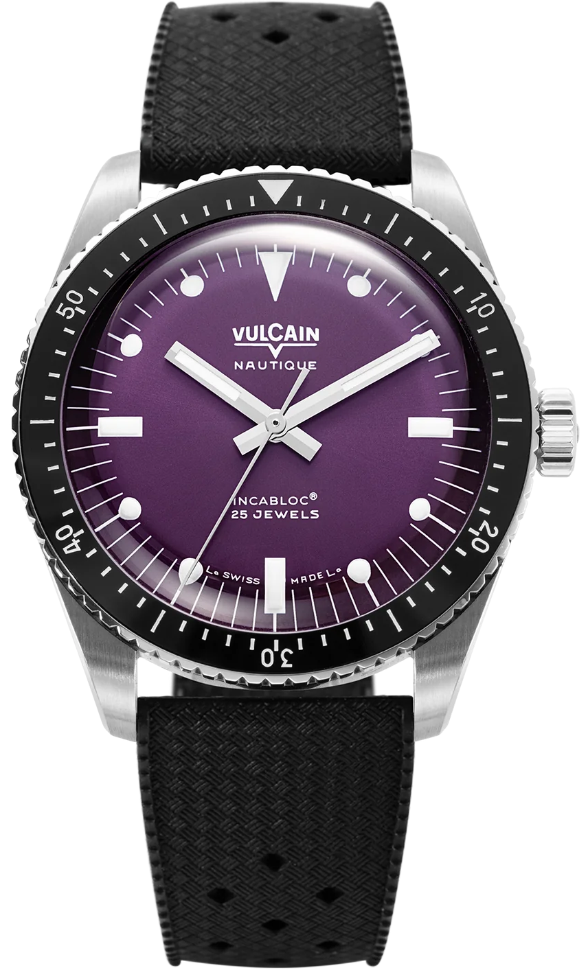 Vulcain Watch Skindiver Nautique Purple Black Rubber Limited Edition 660170A17.BAR200