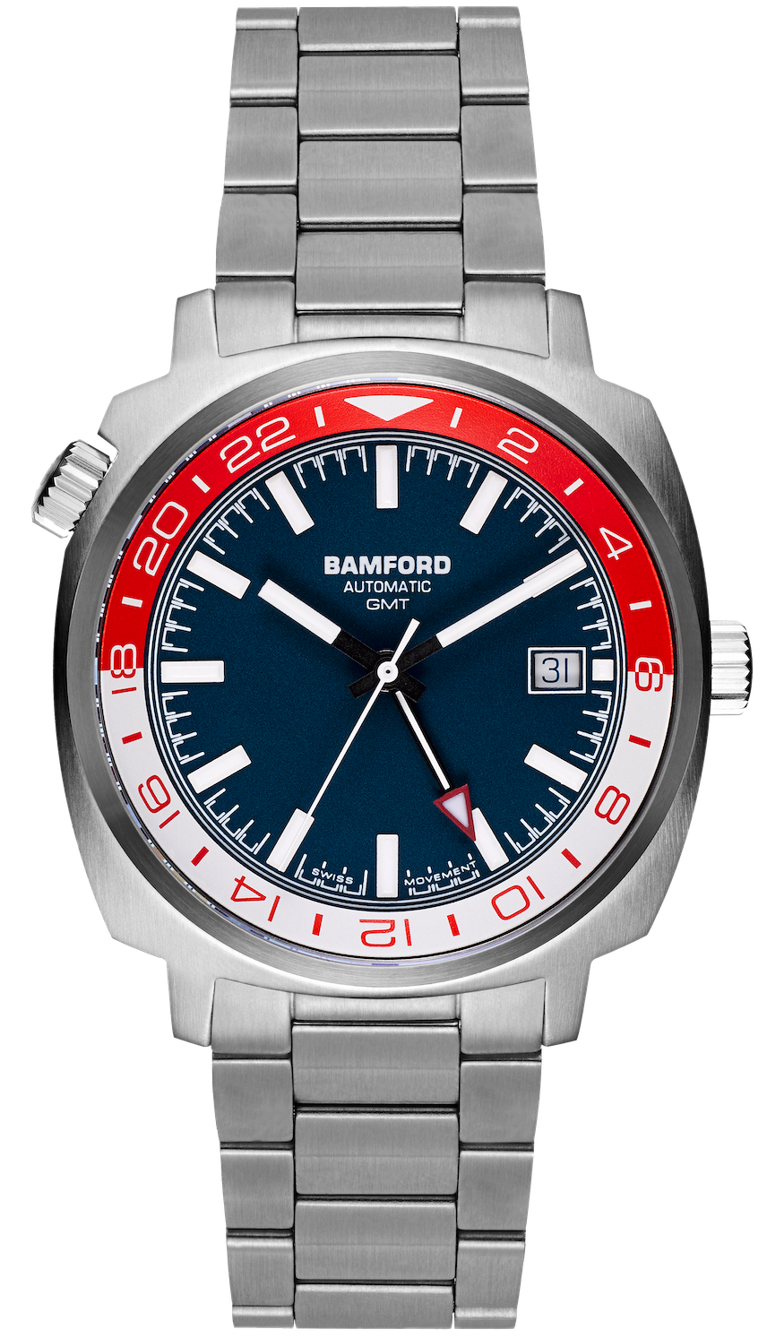 Bamford Watch GMT Steel Red White GMT-SS-NY-RD/WHI