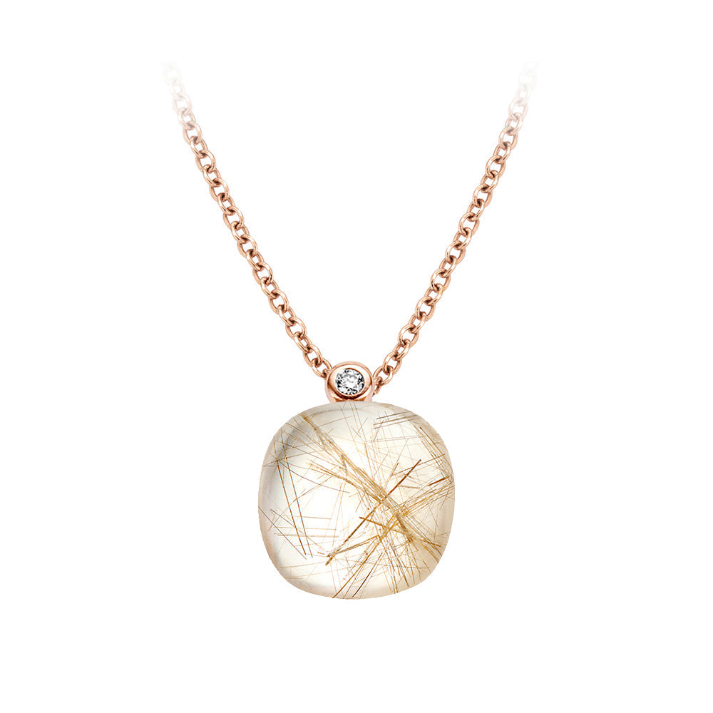 Bigli Mini Sweety Rutile Quartz and Mother Of Pearl 18ct Rose Gold  Diamond Pendant BIG-113 Image 1