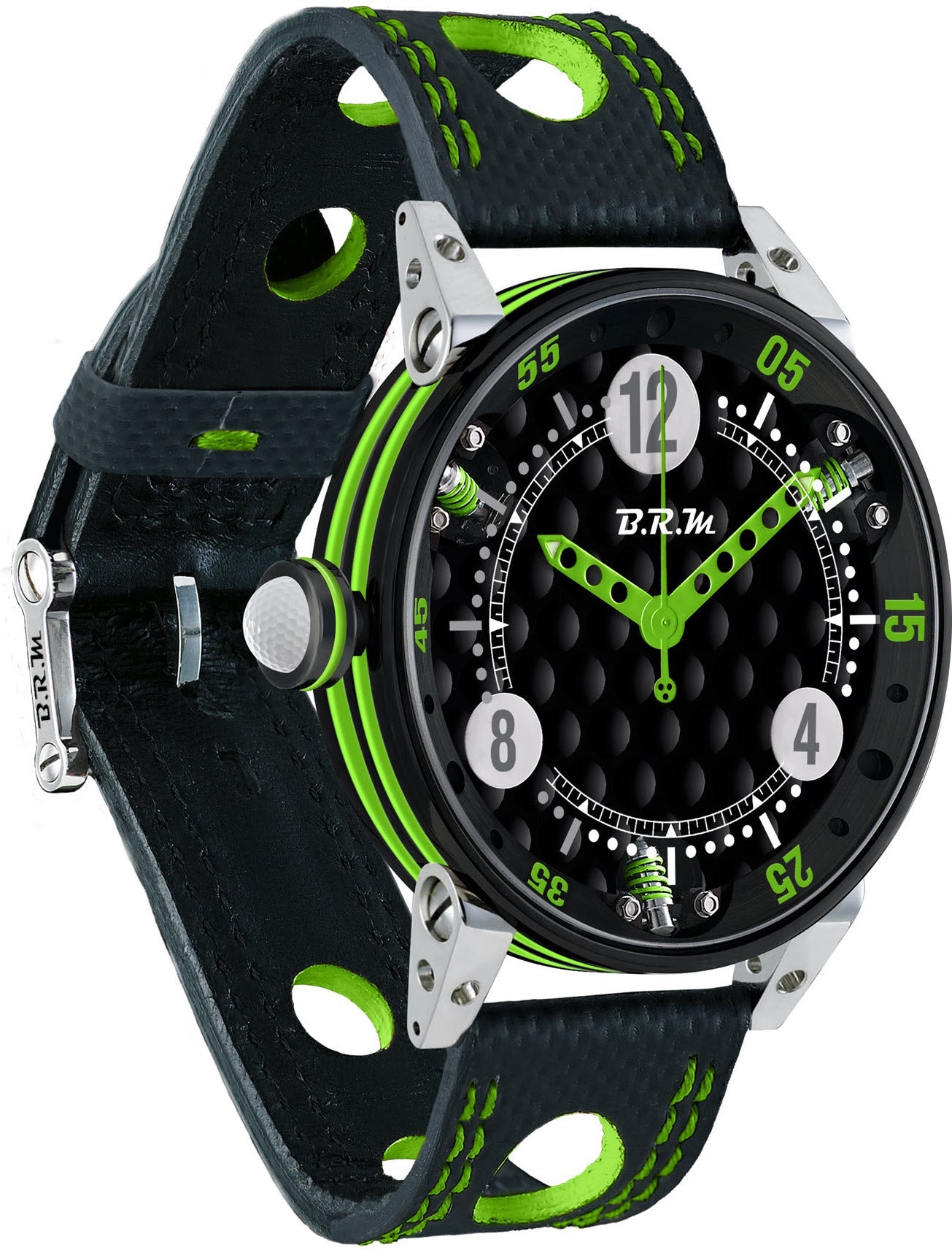 B.R.M Watch Golf Master Mens Lime Green Red Hands GF6-44-SA-N-AVP