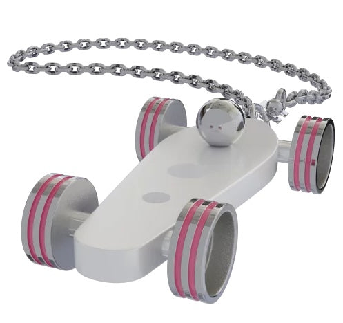 B.R.M. Key Chain Bolides by B.R.M White w Fuchsia Wheel Support Chain
