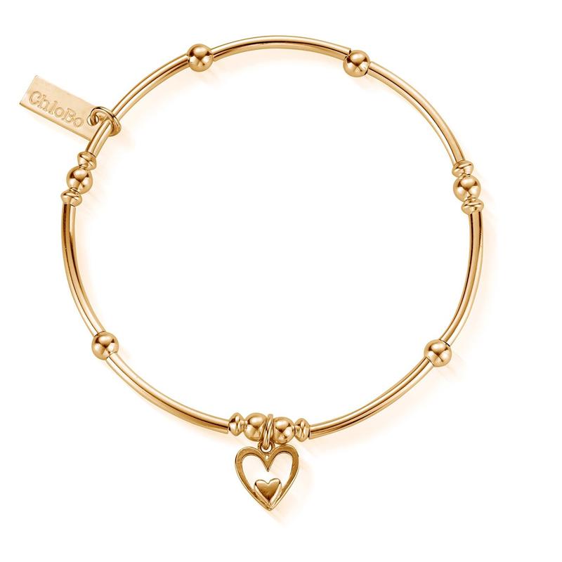 ChloBo Sterling Silver Gold Plated Mini Noodle Ball Heart In Heart Bracelet CBO-036 Image 1