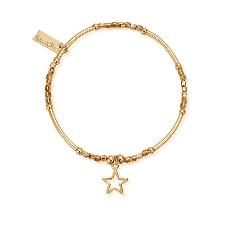 ChloBo Sterling Silver Gold Plated Mini Noodle Cube Open Star Bracelet CBO-015 Image 1