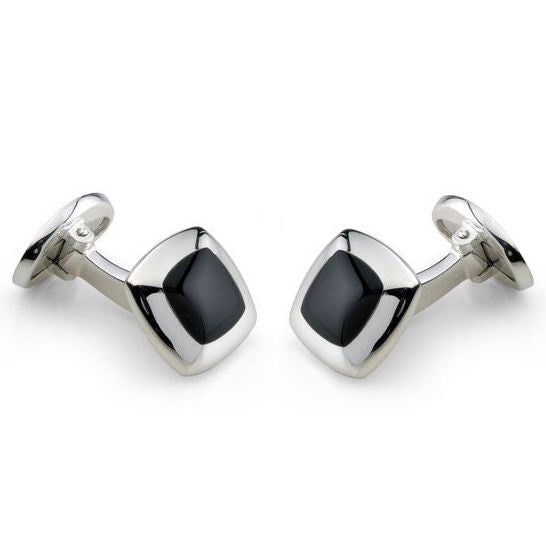 Deakin & Francis Cufflinks Sterling Silver Cushion Onyx Inlay C0147X0004