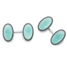 Deakin & Francis Cufflinks Sterling Silver Blue Oval Vitreous Enamel Vintage C1800A85