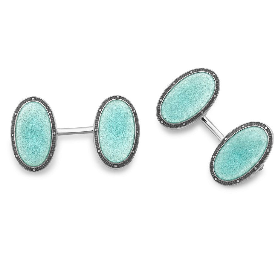 Deakin & Francis Cufflinks Sterling Silver Blue Oval Vitreous Enamel Vintage C1800A85