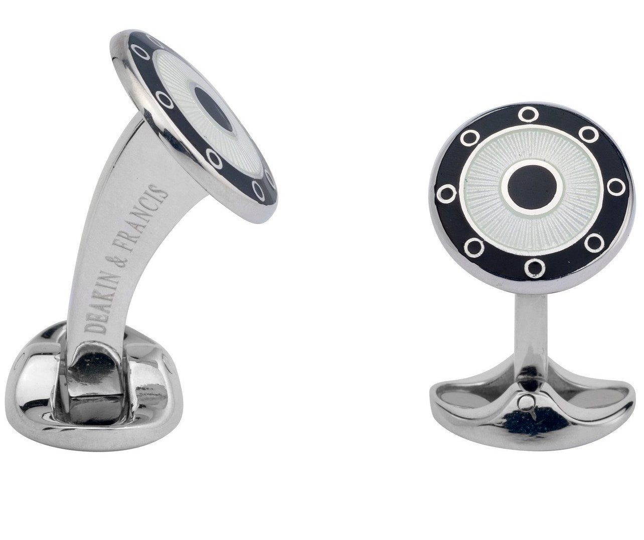 Deakin & Francis Cufflinks Sterling Silver Round Black Clear Enamel L0790S221622