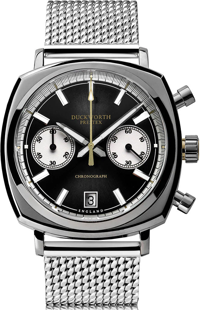 Duckworth Prestex Watch Chronograph 42 Black Sunburst Mesh Bracelet Limited Edition D550-01-ST