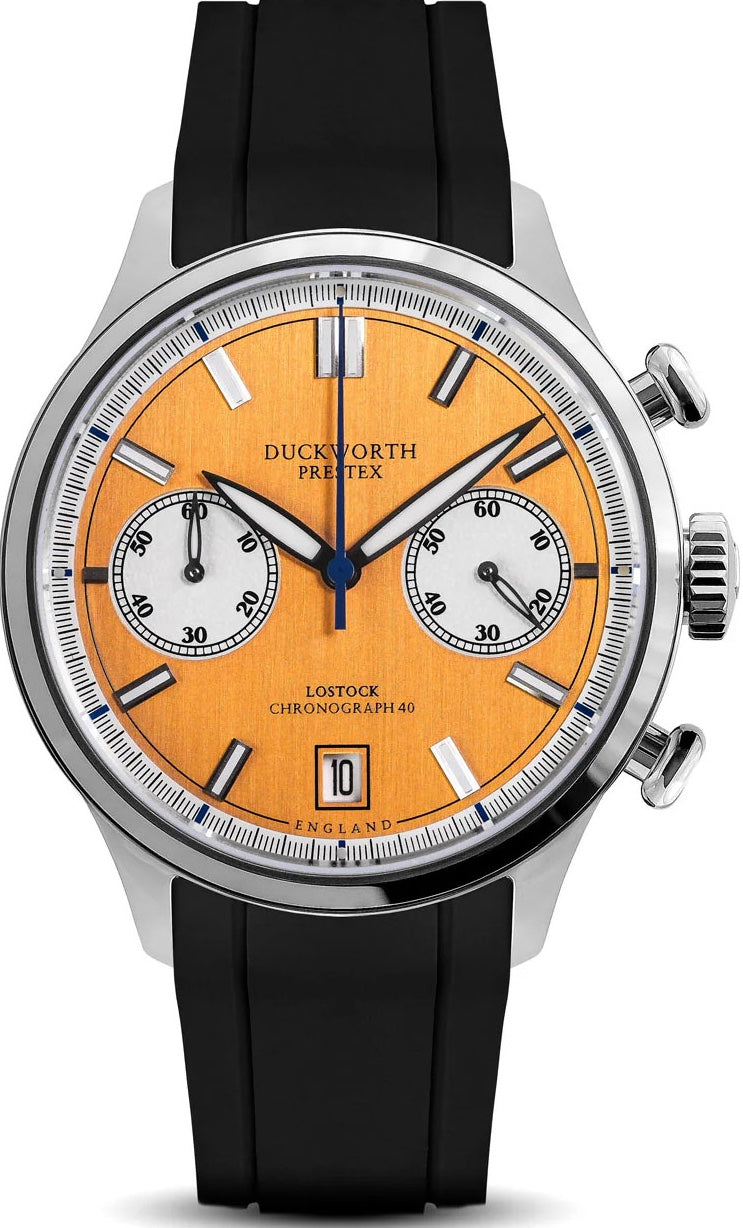 Duckworth Prestex Watch Lostock Orange 40mm Quartz Chronograph Black Rubber D547-05 AR