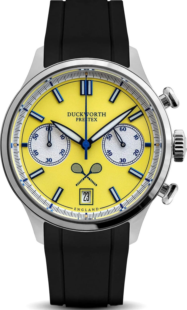 Duckworth Prestex Watch Lostock Yellow 40mm Quartz Chronograph Black Rubber D547-09 AR