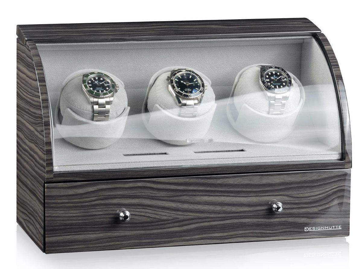 Designhuette Watch Winder Basel 3 LCD Dark Oak 70005-35