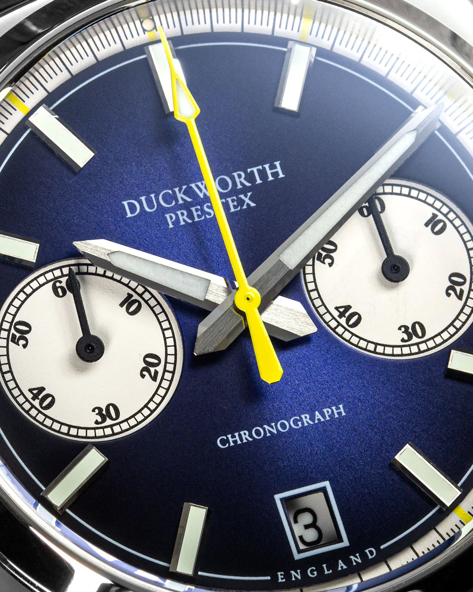 Duckworth Prestex Chronograph 42 Blue Sunburst Blue Rubber Watch D550-03-DR Image 2