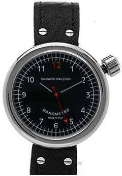 Giuliano Mazzuoli Manometro Polished Black Dial Right Crown MRP02N Black Strap