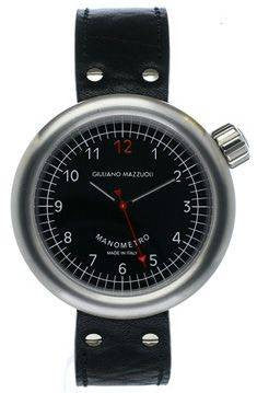 Giuliano Mazzuoli Manometro Brushed Black Dial Right Crown MRB02N Black Strap