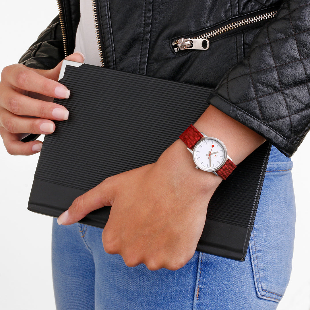 Mondaine Watch Classic Dark Cherry Textile D A658.30323.17SBC1 Image 6