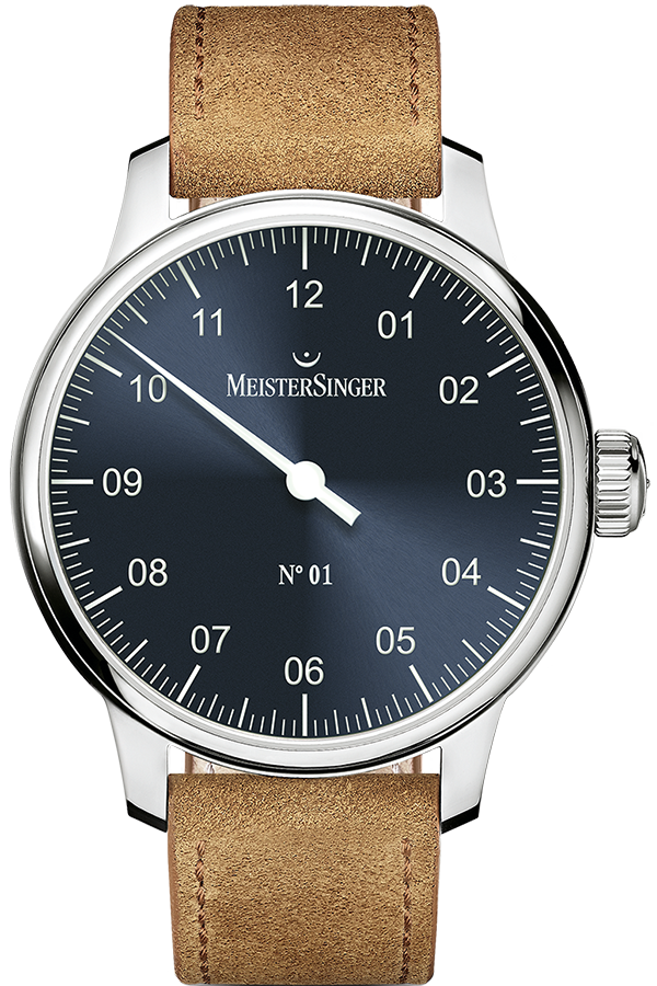 MeisterSinger Watch N.01 Sunburst Blue DM317 Suede Cognac