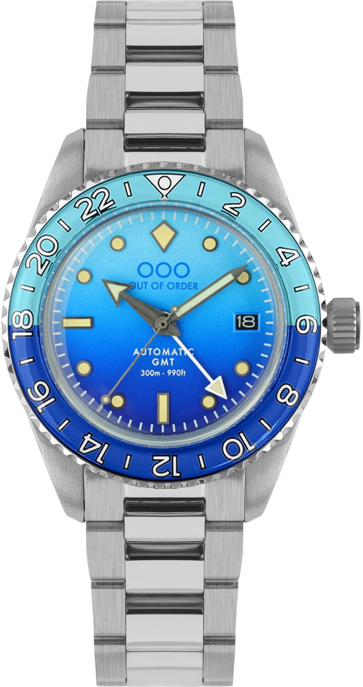 Out Of Order Shaker Bomba Blu Automatic GMT Ultra Brushed Watch OOO.001-25.BAND.BB.SS