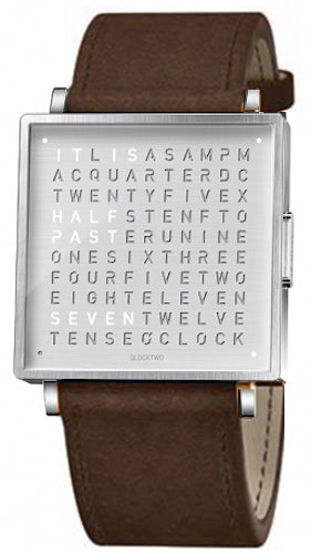 QLOCKTWO Watch W35 Fine Steel Vintage Brown Leather QW35EN3BRLSVB