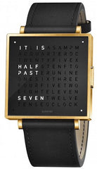 QLOCKTWO Watch W39 Gold Black Leather QW39EN6YGLSBL