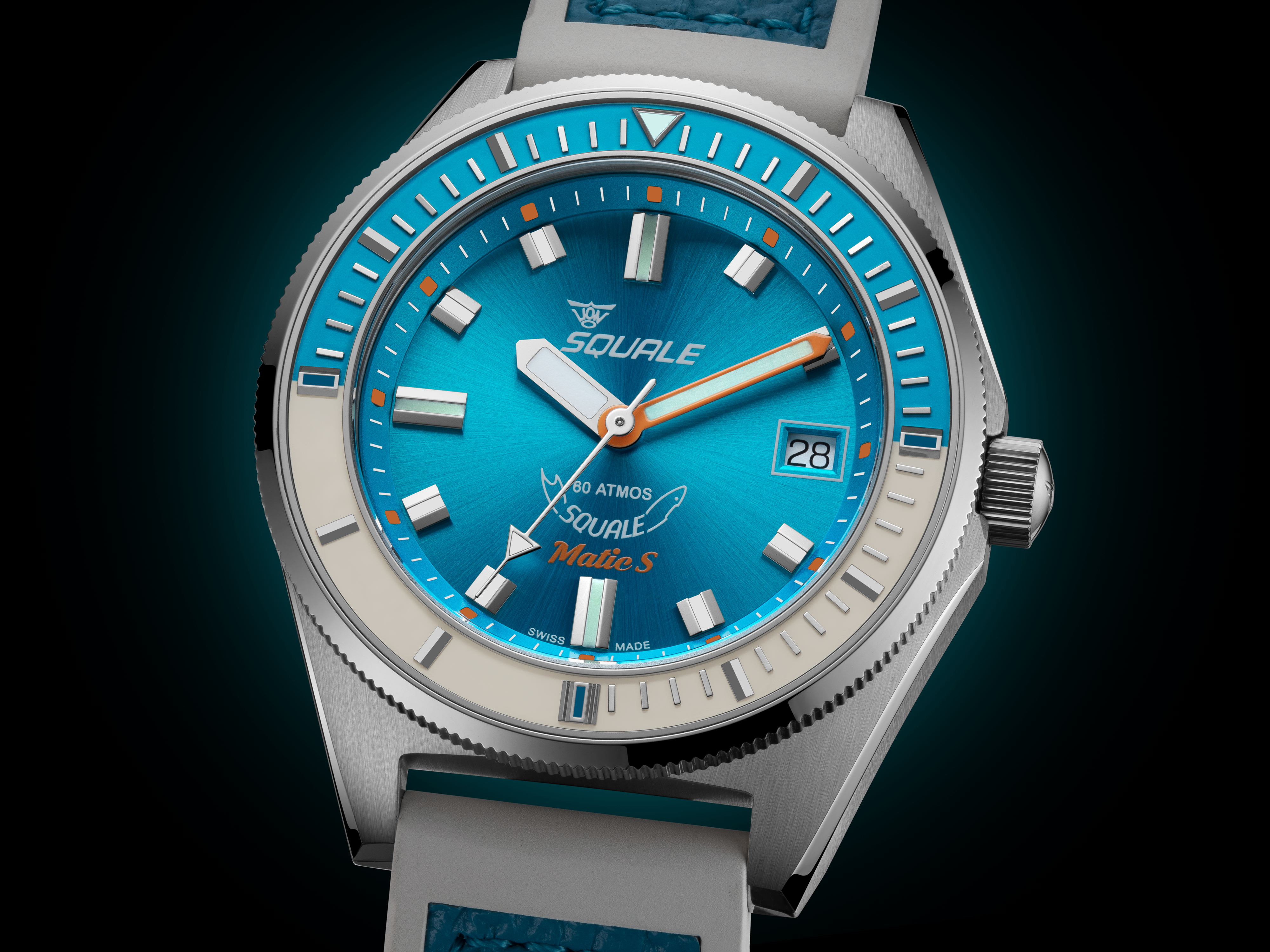 Squale Matic S Light Blue Rubber Watch MATICLBWLB.MRLB Image 4