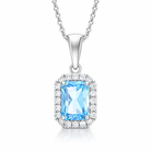 Tivon 18ct White Gold Blue Topaz Diamond Cluster Emerald Cut Necklace PW-0882-BT Image 1