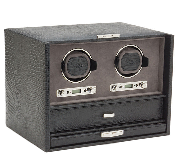 Wolf Blake Double Winder Storage And Travel Case Black Lizard