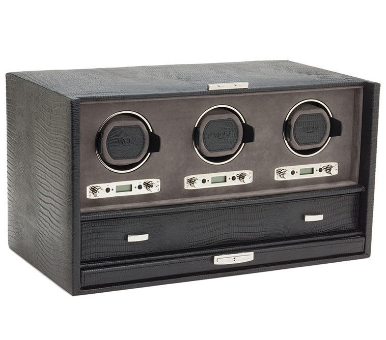 Wolf Blake Triple Winder Storage And Travel Case Black Lizard