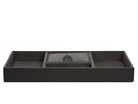 The Blake valet tray, in leather, incorporates a classic gentlemans office or bedroom necessity with a bit of flair. Includes grey ultrasuede lining and 4 storage compartments.
